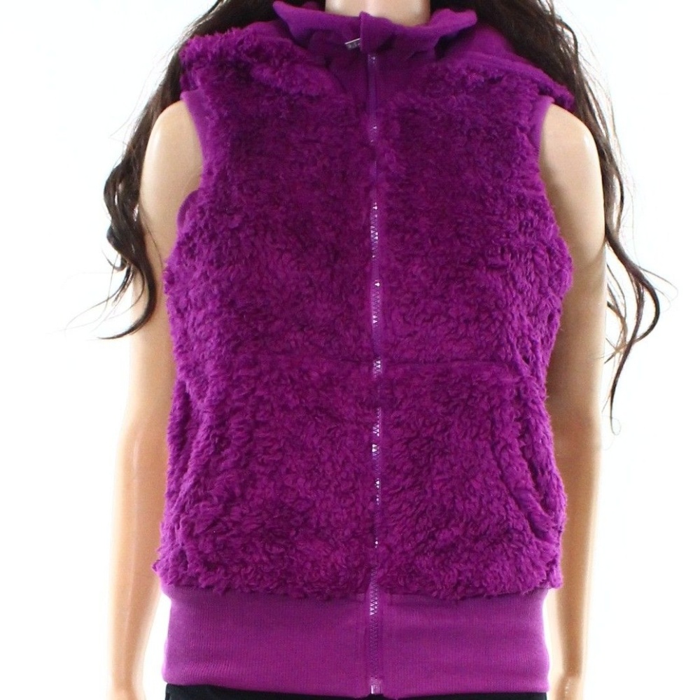 Kensie women's hood soft pocketed full zip warm hoodie sherpa vest jacket XS / S - Picture 1 of 5